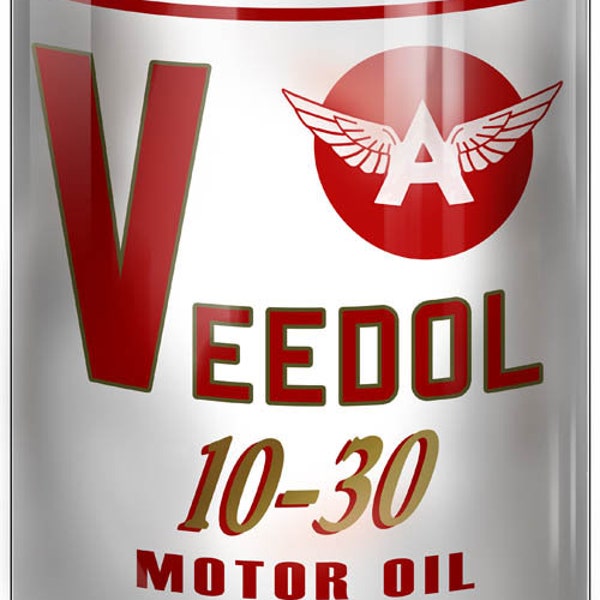 Vintage Style " Flying A - Veedol Motor Oil " Oil Can Shaped Metal Sign for your Garage or Man Cave