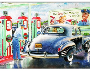 Vintage Style Nostalgic " Super Motor Oil with Classic Cars " Metal Sign for your Garage or Man Cave