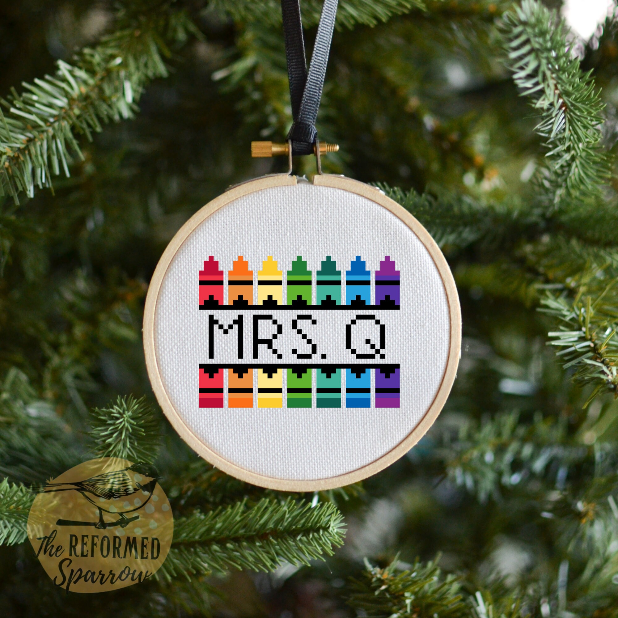 Custom Teacher Crayon Cross Stitch Ornament Pattern - PLEASE READ DESCRIPTION