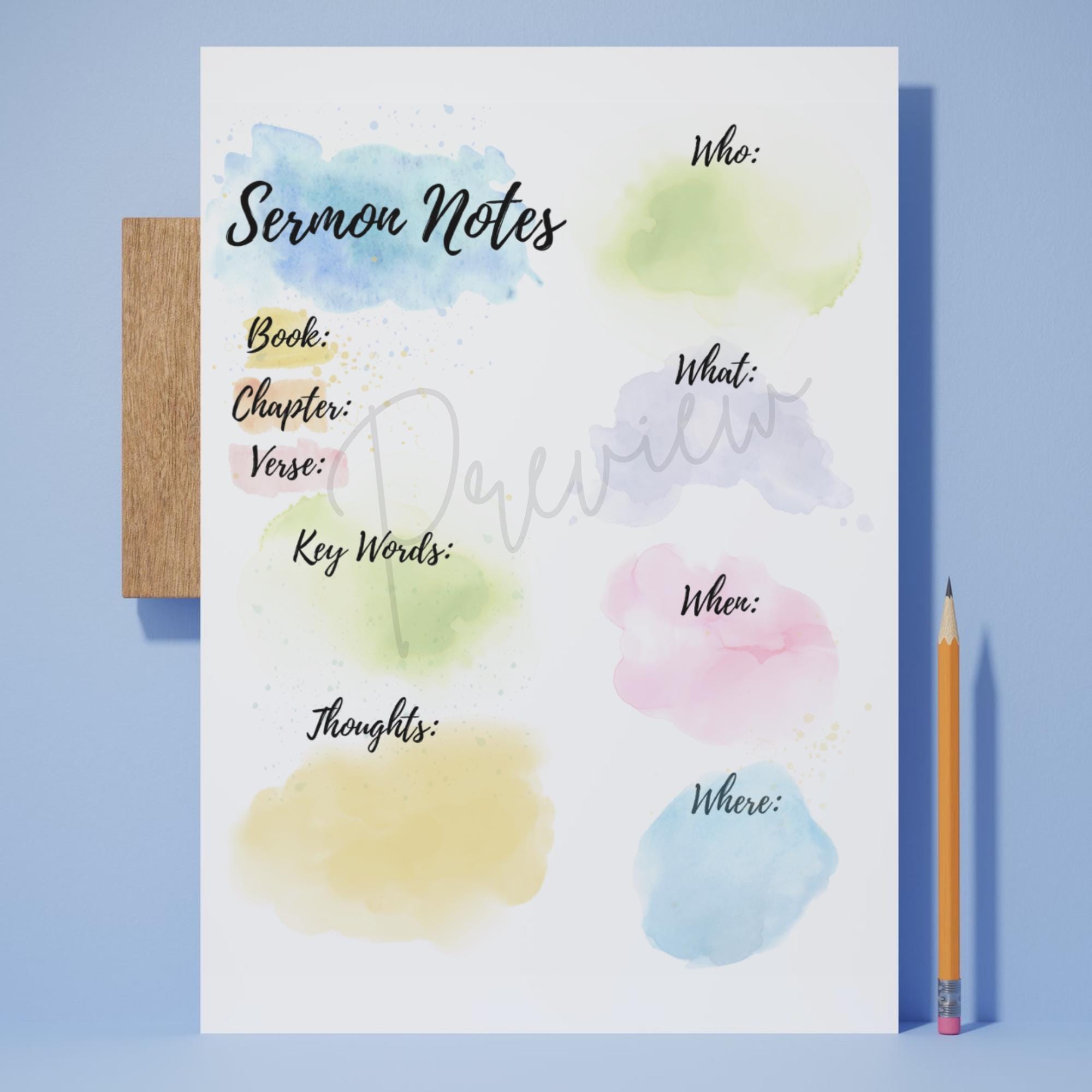 Sermon Notes Printable: Church Note Taking Template (PDF) - Etsy