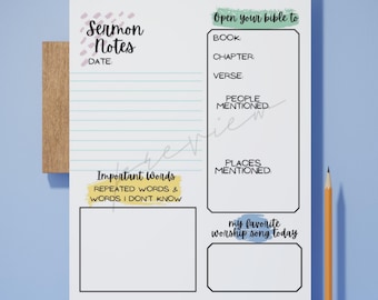 Printable Church Notes Template | Sermon Notes | Church Notes | Note ...
