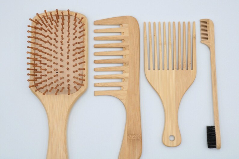 Eco Friendly Bamboo Hairbrush Set Bamboo Brush Set Bamboo Etsy