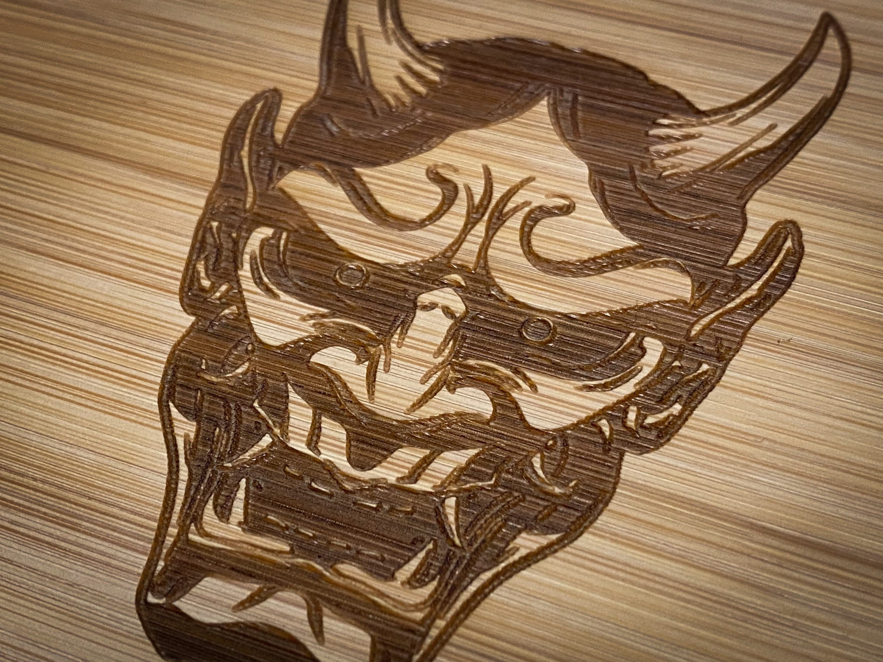 Japanese Devil Mask- Laser Engraved Bamboo Cutting Board in 3 SIZES