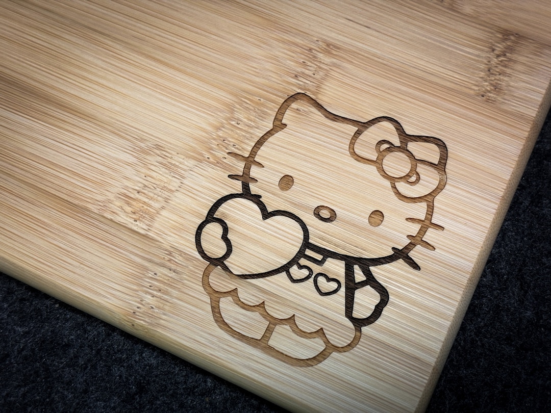 Hello Kitty - Heart Kitty Laser Engraved Bamboo Cutting Board in 3
