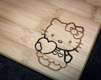 Hello Kitty - Heart Kitty Laser Engraved Bamboo Cutting Board in 3 SIZES