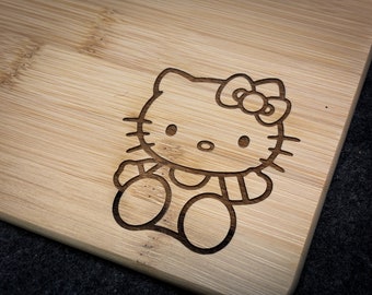 Hello Kitty - Waving Kitty Laser Engraved Bamboo Cutting Board in 3 SIZES