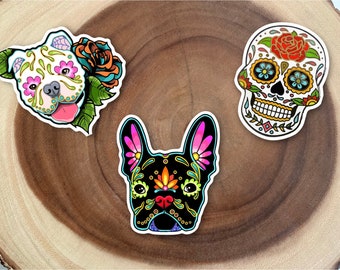 French Bull Dog / Pitbull Cute Dis de Los Muertos Sticker Pack 2