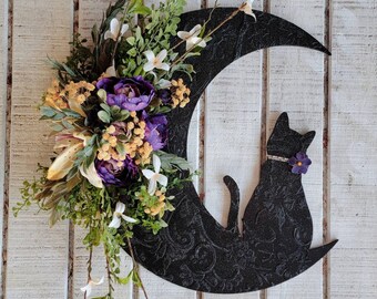 注目の福袋！ 猫の三日月リース 幻想的な天体ドア • 魔女の植物と金のユリ フラワー・リース