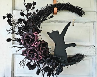 Halloween Türkranz Mit Katzen & Mond - Gruselige Türdekoration Für Halloween Party