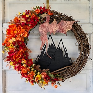 Fire Breathing Dragon Front Door Wreath • Fantasy Wyvern Wreath • Mythical Door Hanging • Magical Dragon Home Decor • Dragon Lovers Gift