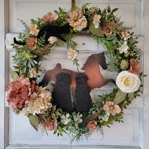 Wildflower Multiple Animals Front Door Wreath • Farm Horse Wreath • Barn Boho Botanical Door Hanger • Cottagecore Decor • Cat Lovers Gift