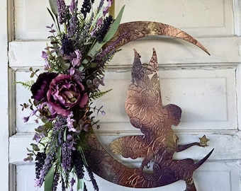 Iridescent Fairy Crescent Moon Wreath • Purple Fantasy Wreath • Ethereal Celestial Door Hanging • Lunar Home Wall Decor • Fae Lovers Gift