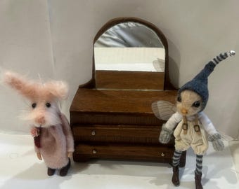 Vintage Dollhouse Wooden Dresser with Mirror