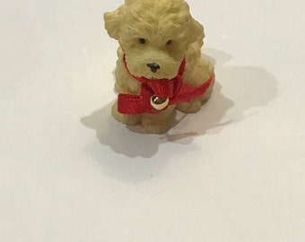 Dollhouse Mini Dog Puppy with Red Bow