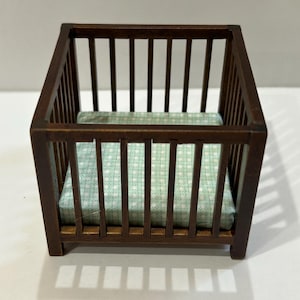 Miniature Dollhouse Vintage Wooden Baby Crib