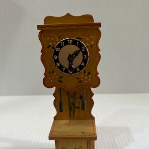 Dollhouse Wooden Vintage Working Grandfather Clock Handpainted Wooden Clock