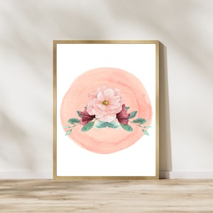 Pink Floral Bouquet, Watercolor Floral Art Print, Botanical Digital Print, Printable Wall Art, Abstract Home Décor