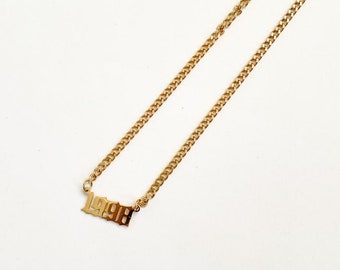 1998 Necklace, 18K Gold Plated Year Necklace, Birth Year Necklace, Date Necklace