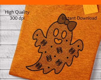 Kokette Spitze Geist PNG | Wunderliches Halloween Sublimationsdesign | Gruselige digitaler Download für DIY Handwerk