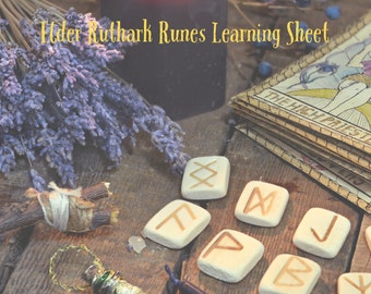 Hoja de aprendizaje de runas del élder Ruthark / Hoja de guía de estudio de runas / Descarga instantánea PDF / Significados e interpretaciones de runas / Aprender piedras rúnicas /