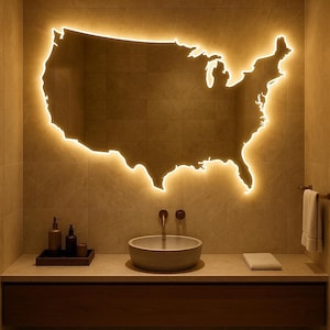 USA Map LED Backlit Mirror with Customizable Lighting Options