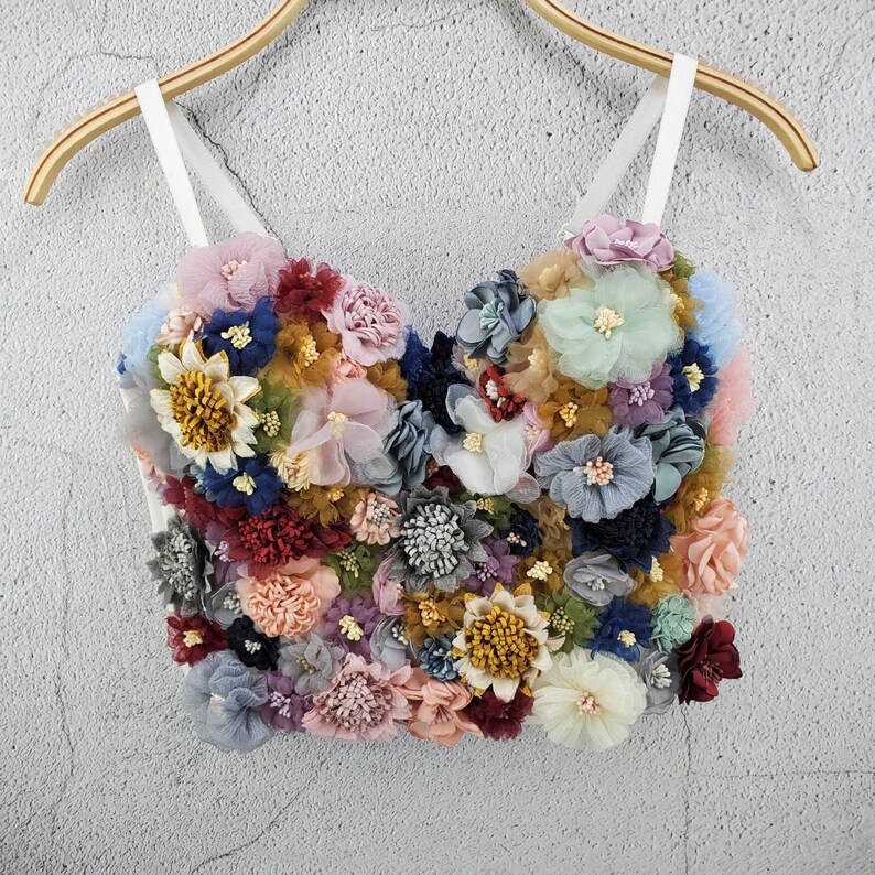 Floral Corset Top | Bustier Top with Colorful Applique Design | Pretty & Sexy Corselet | Best Gift for Women 