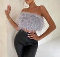 Sexy Strapless Crop Top | Plus Size Camis Ostrich Feather Tank Top | Sleeveless Bra for Night Clup Party | Women Tube Cropped Tops | 9 Color