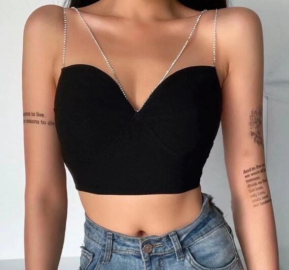 Diamond Spaghetti Strap Crop Top Deep V 