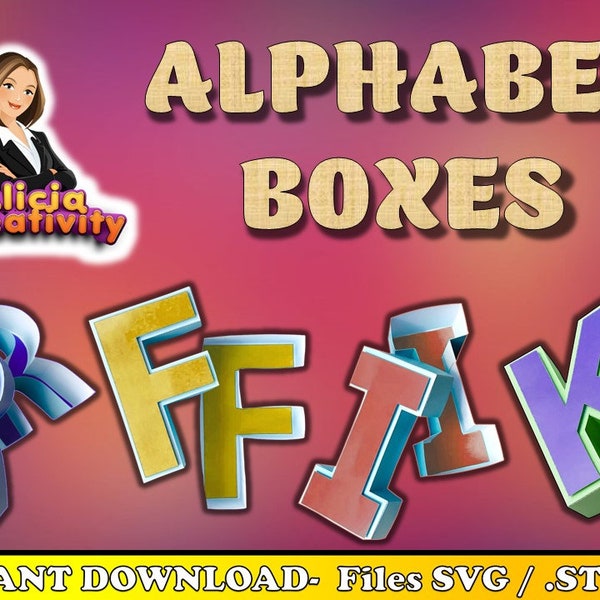 Alphabet boxes, 3D Alphabet, 3D Letters, svg, studio, diy, shaker, papercraft,  decorative, topper, ,cut file, vector, Cameo, Cricut