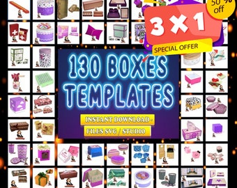 Kit Cajas, cajas 3D, 130, plantillas, svg, estudio, cameo, cricut, manualidades en papel, decorativas, fiesta, caja, archivos cortados