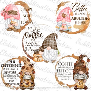 Kaffeegnome-PNG-Set: Verspielte, druckbare Kunst (Digitaler Download)