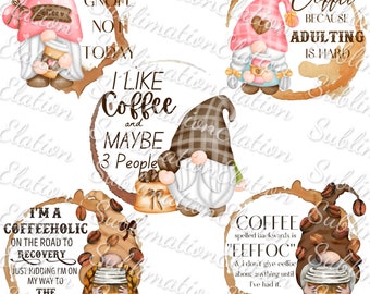 Coffee Gnomes PNG Set: Whimsical Printable Art (Digital Download)