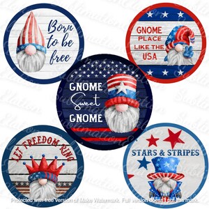 Patriotic Gnome Bundle - 5 fichiers PNG - conceptions de sublimation, gnomes, 4 juillet, Memorial Day, patriotique, signes de couronne ronde imprimables