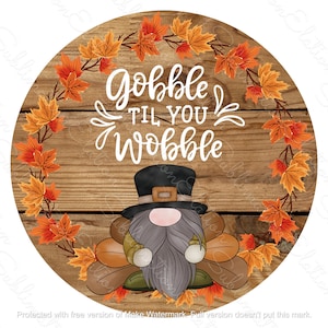 Thanksgiving Turkey Gnome Round Door Hanger Sublimation Design (PNG Digital Download)