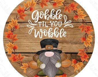 Thanksgiving Turkey Gnome Round Door Hanger Sublimation Design (PNG Digital Download)