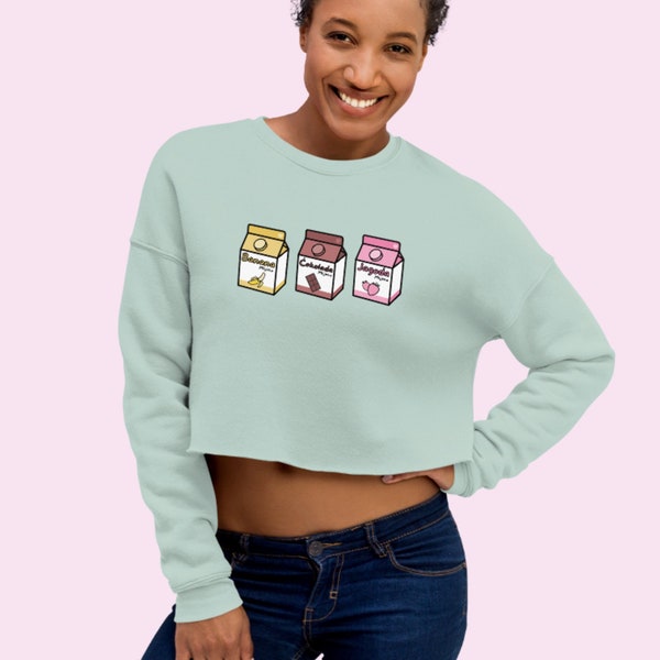 Slatko Mlijeko, Flavored Milk, Kawaii Crop Sweatshirt, long sleeve crop top, fleece sweater