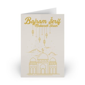 Cartão de felicitações de Eid, cartão de felicitações de Bajram, celebração do Eid da Bósnia - bege - 1 cartão e 1 envelope