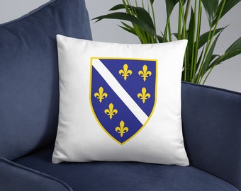 Bosnia & Herzegovina Coat of Arms Reversible Pillow, two designs, full color, monochrome, 18x18, 18" square pillow