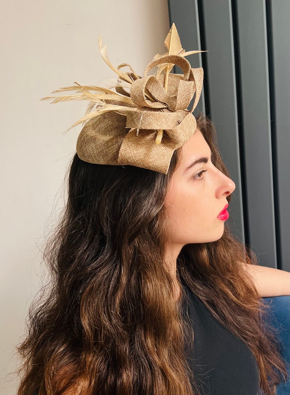Fascinators Headband with Feather, Khaki Bniksok 5-Pack Khaki Apricot Fascinator Hat for Women Tea  main image 4