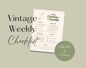 Vintage Weekly Cleaning Checklist: Editable 1950s Style (Printable PDF)