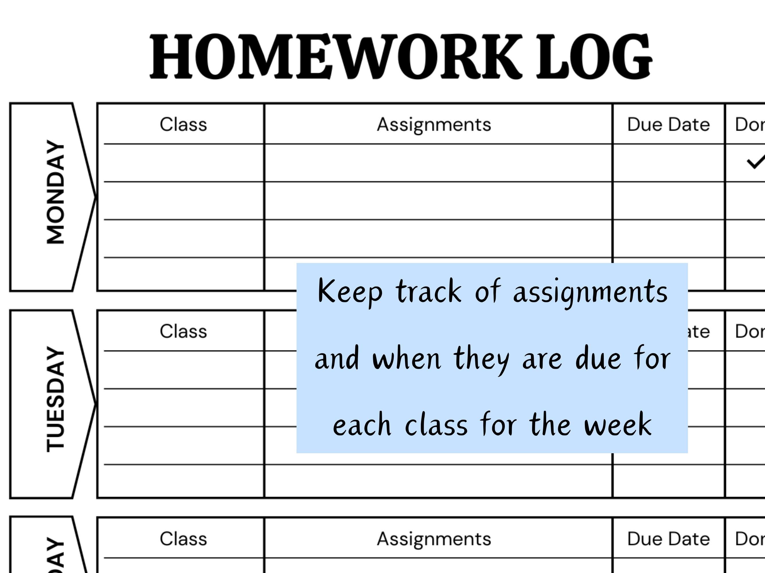 Weekly Homework Planner Printable: Student Assignment Tracker (PDF) - Etsy