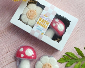 Springtime Bath Bomb Gift Set - Mushroom + Happy Daisy