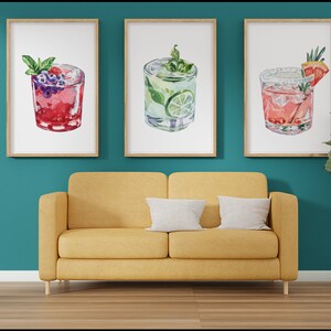 Cocktail Prints Set of 6 | Painted Style Cocktail Wall Art | Cocktail Digital Wall Prints
