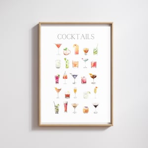 Colorful Cocktail Illustration Art Print: Bar Cart Kitchen Decor (Digital Download