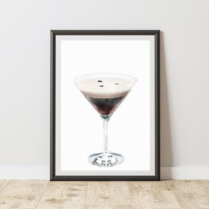 Espresso Martini Watercolor Print: Minimalist Bar Cart Decor (Digital Download