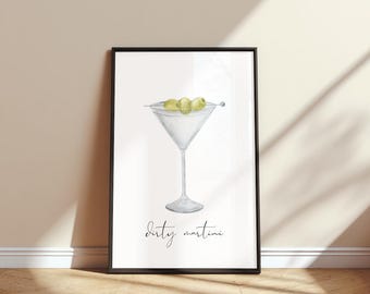 Cocktailväggkonst – Dirty Martini-tryck för barvagnsdekor (digital nedladdning)