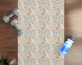 Neutral Floral Yoga Mat - Eco-Friendly and Non-Slip | Beautiful Botanical Design | Perfect for Home or Studio Practice