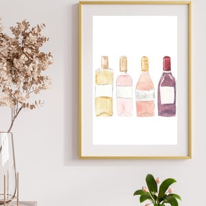 Watercolor Wine Bottle Prints | Wine Bottle Digital Wall Art