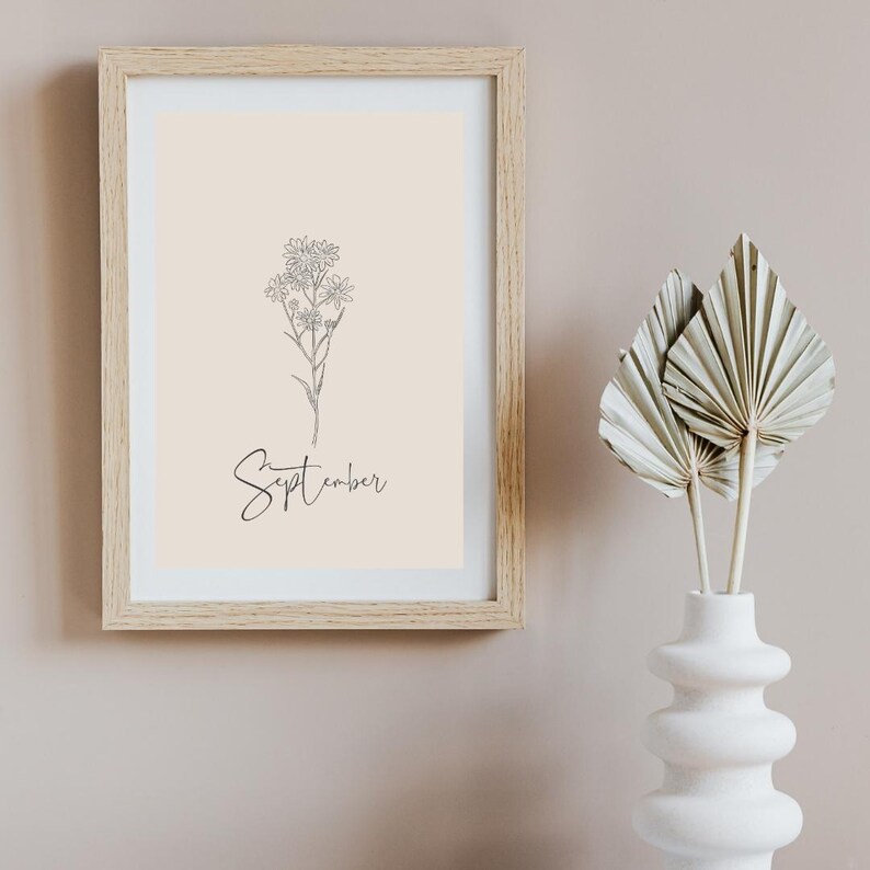 September Birth Flower Line Art Print – Minimalist Neutral Decor ...