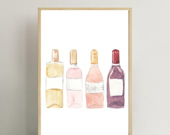 Watercolor Wine Bottle Print | Kitchen and Bar Wall Art (Digital Download)